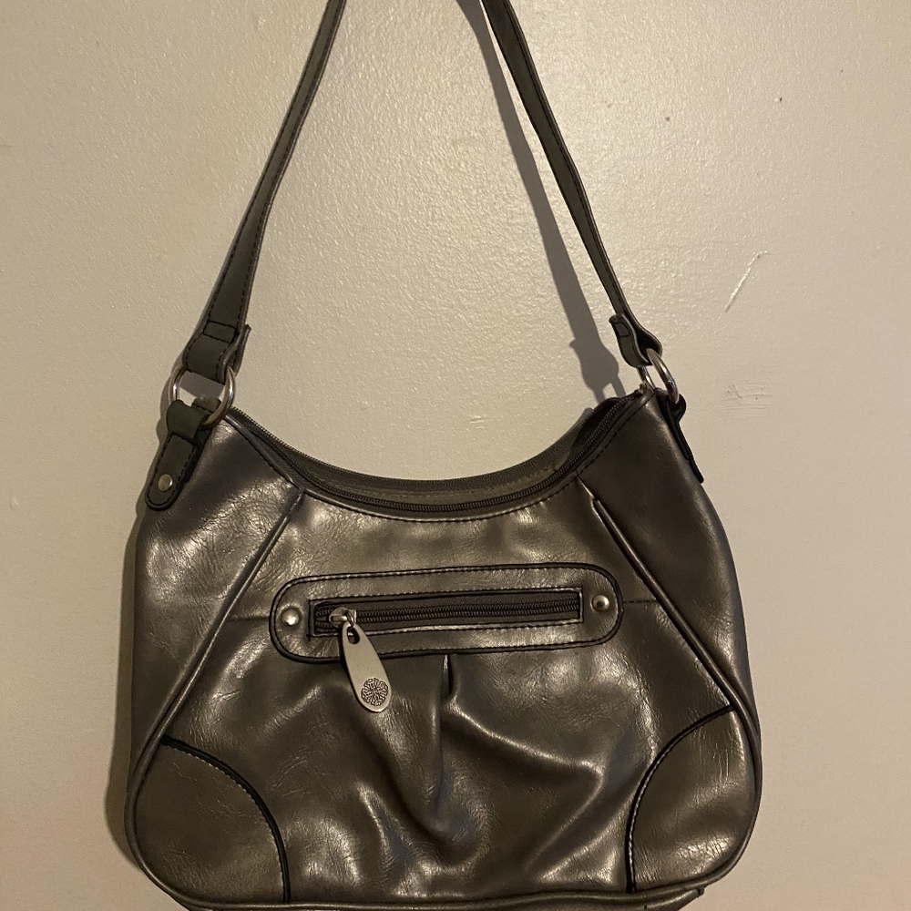 Elegant Gray Leather Shoulder Bag